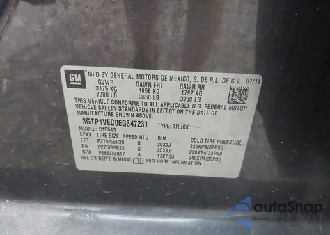 2014 GMC Sierra 1500 Slt from USA, damaged, VIN 3GTP1VEC0EG347231